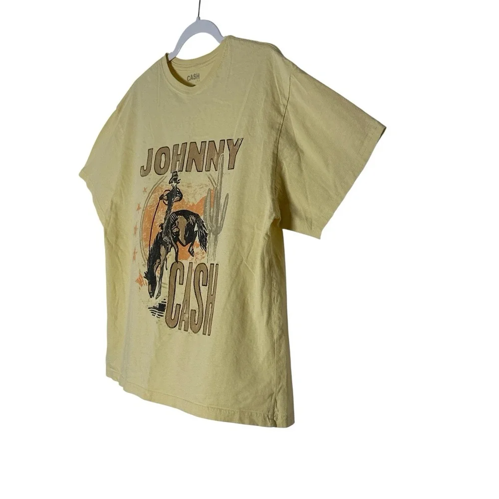 Johnny Cash T Shirt Top S /M Short Sleeve Pale Yellow Cowboy Rodeo Horse Western